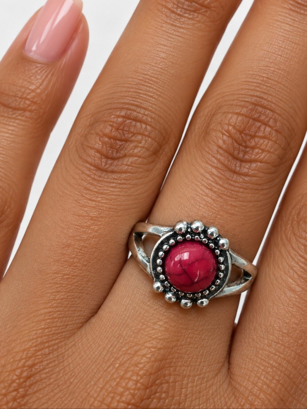 red stone ring women size 7 silver tone alloy red fashion statement jewelry